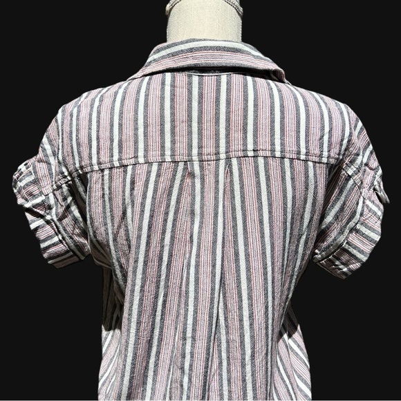 🌻Anthropologie Cloth & Stone Linen Blend Striped Button Down Front Tie Top XS - Picture 9 of 12